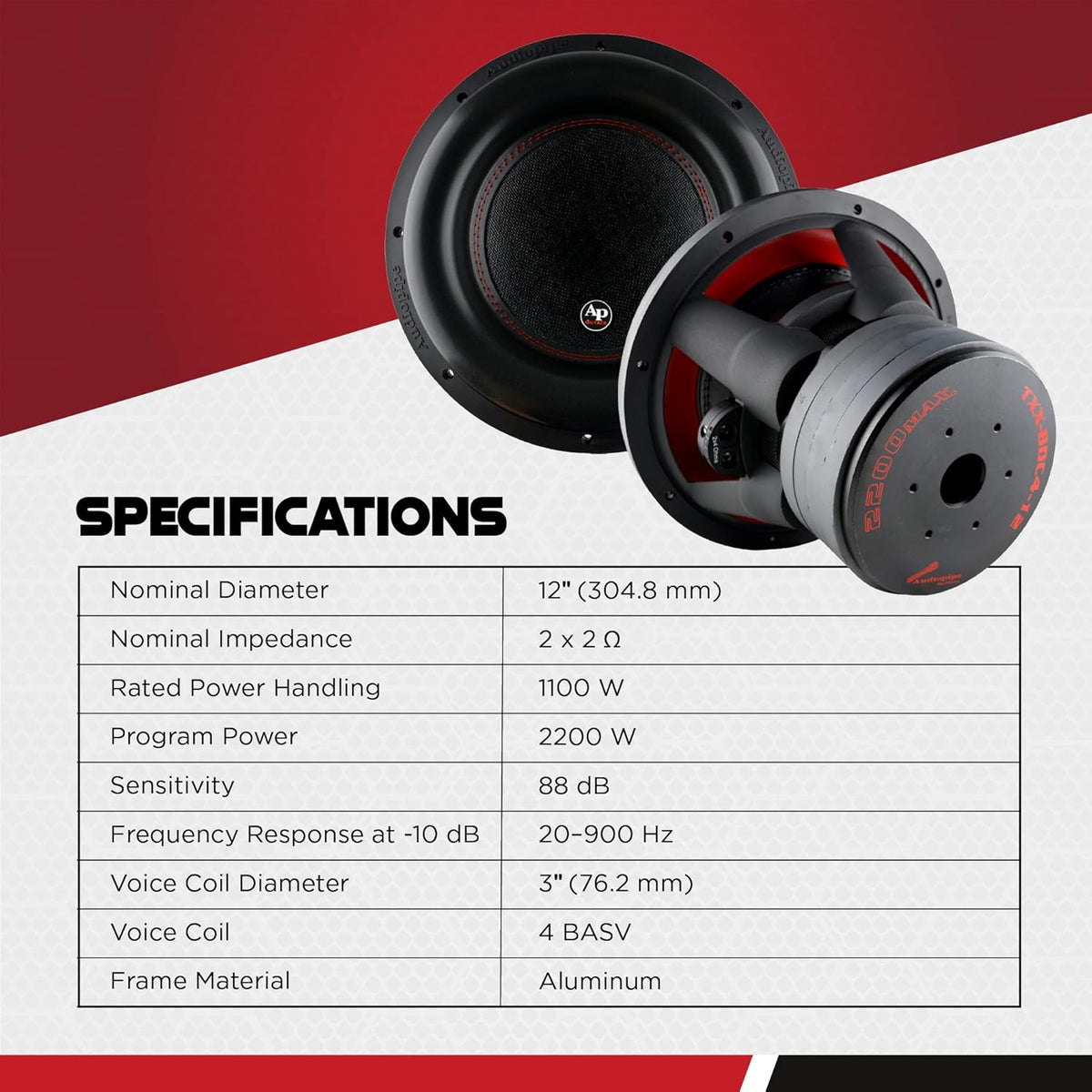 12 Inch Dual 2 Ohm DVC Car Audio Subwoofer Speaker System R450