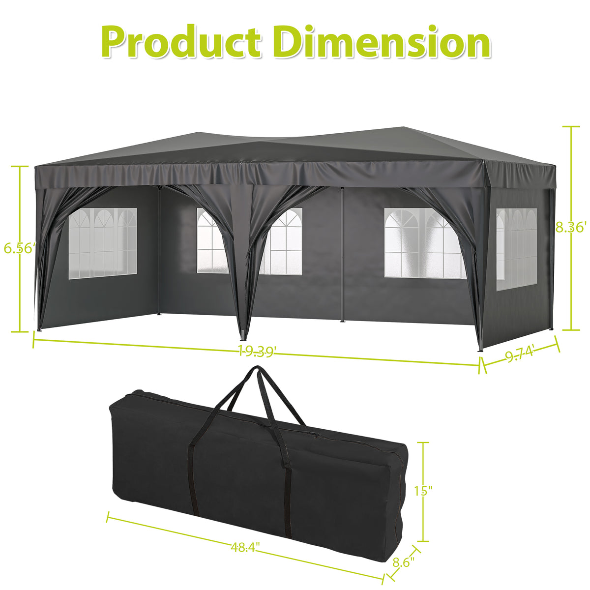 10x20 Pop-up Canopy Tent with 6 Sidewalls, Black B3674