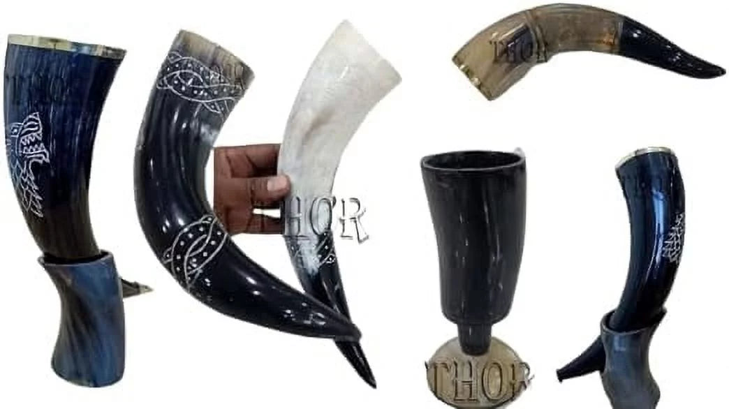 Handmade Natural Viking Drinking Horn Mug with Brass Trim Set of 6 K37233