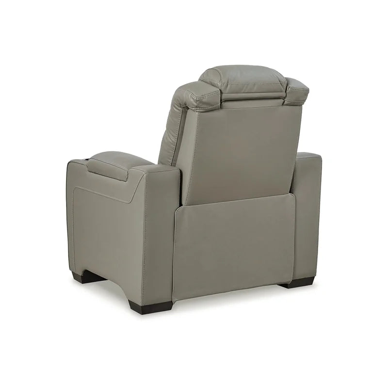 Light Gray Leather Power Recliner with Headrest E5828