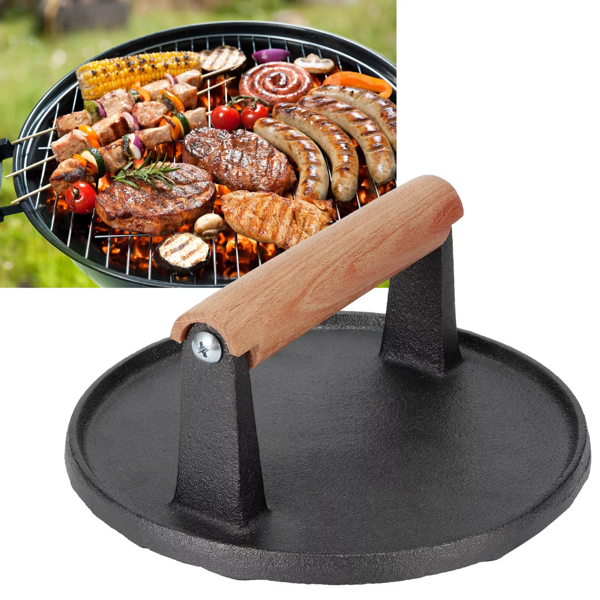 Cast Iron Wooden Handle Steak Press S58617