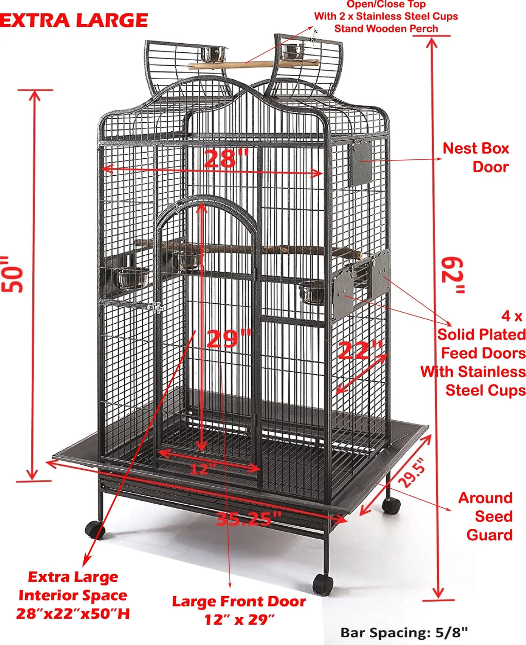 28" x 22" x 59"H Wrought Iron Bird Cage with Rolling Stand U59041