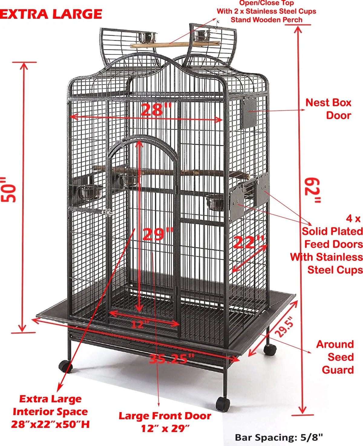 28" x 22" x 59"H Wrought Iron Bird Cage with Rolling Stand U59041
