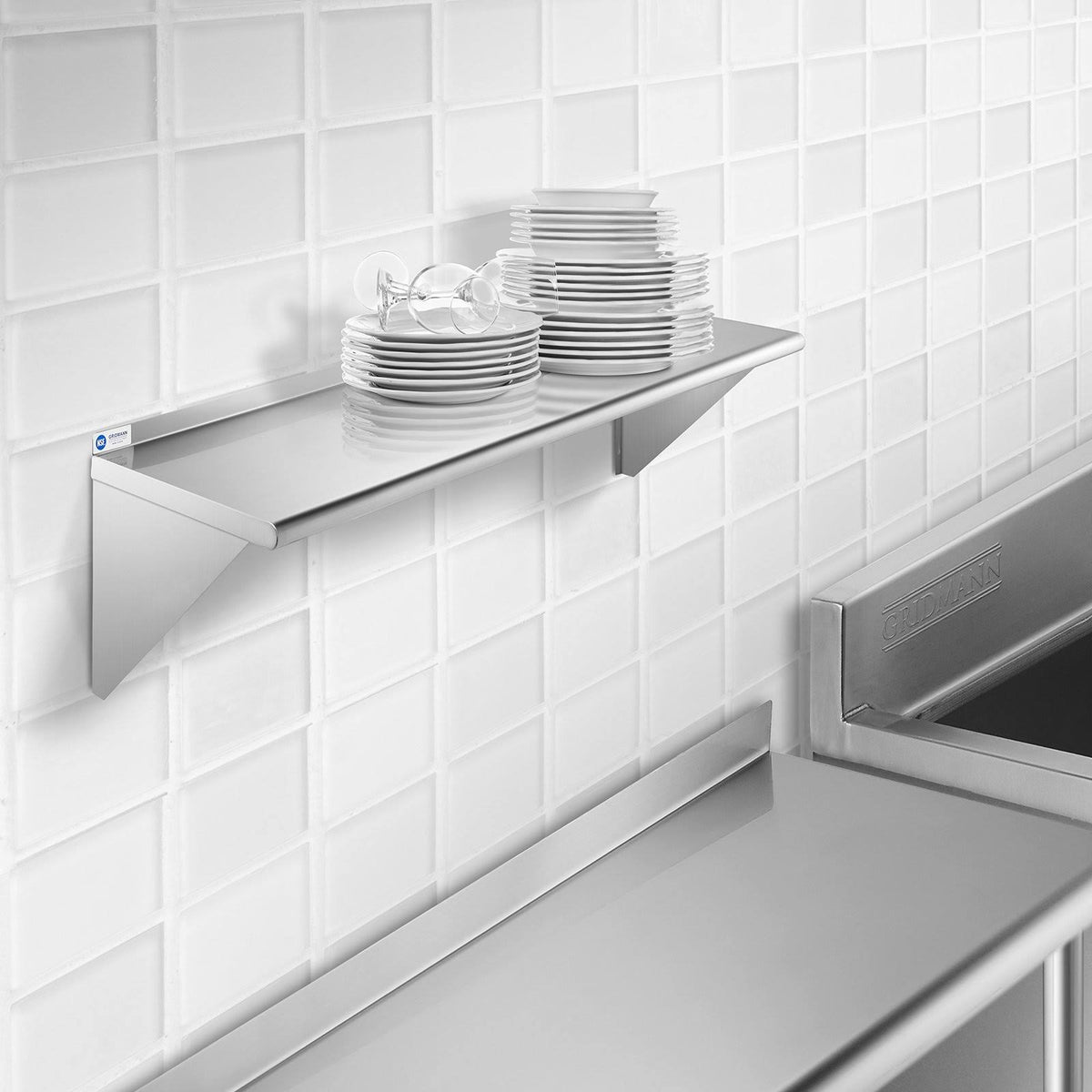 NSF Stainless Steel Kitchen Wall Mount Shelf with Backsplash V913