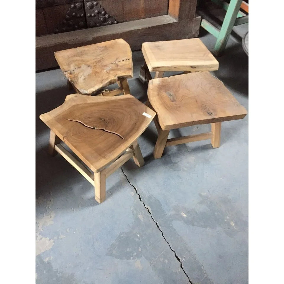 Live Edge Reclaimed Solid Walnut Wood Stool, 20 Inch Tall R44816