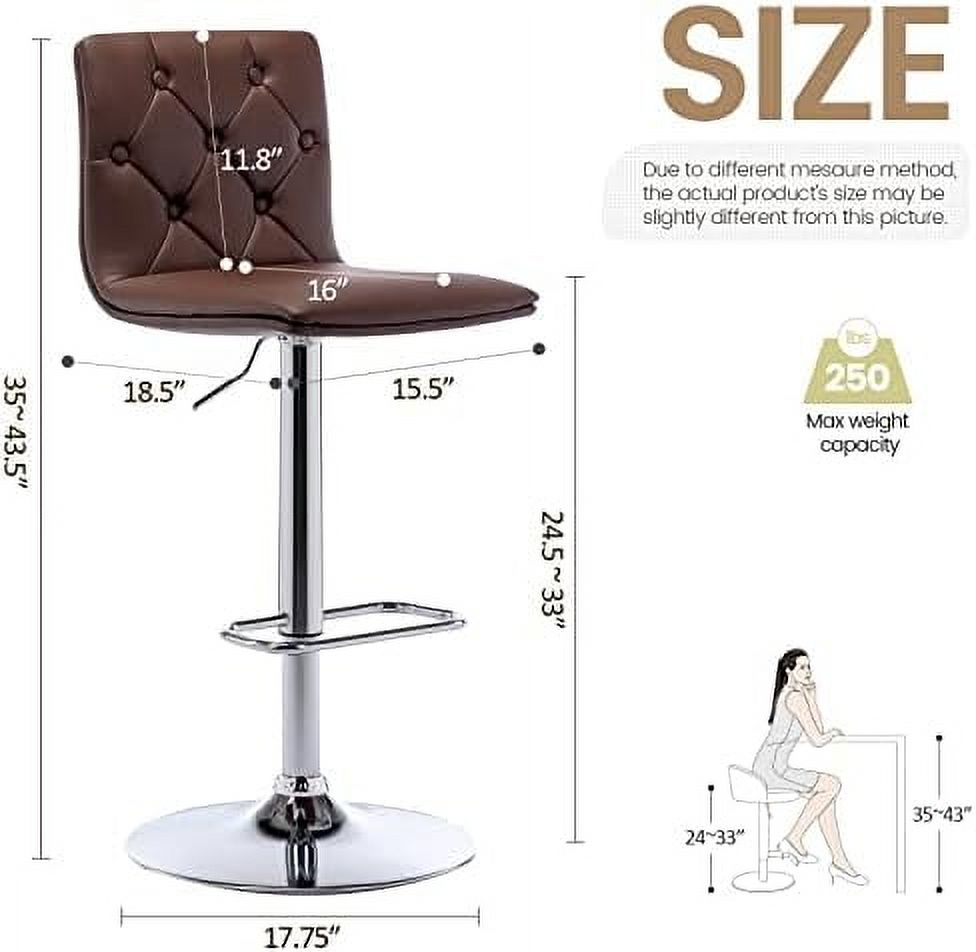 Tufted Adjustable PU Leather Swivel Barstools Set of 2 (Brown) L38924