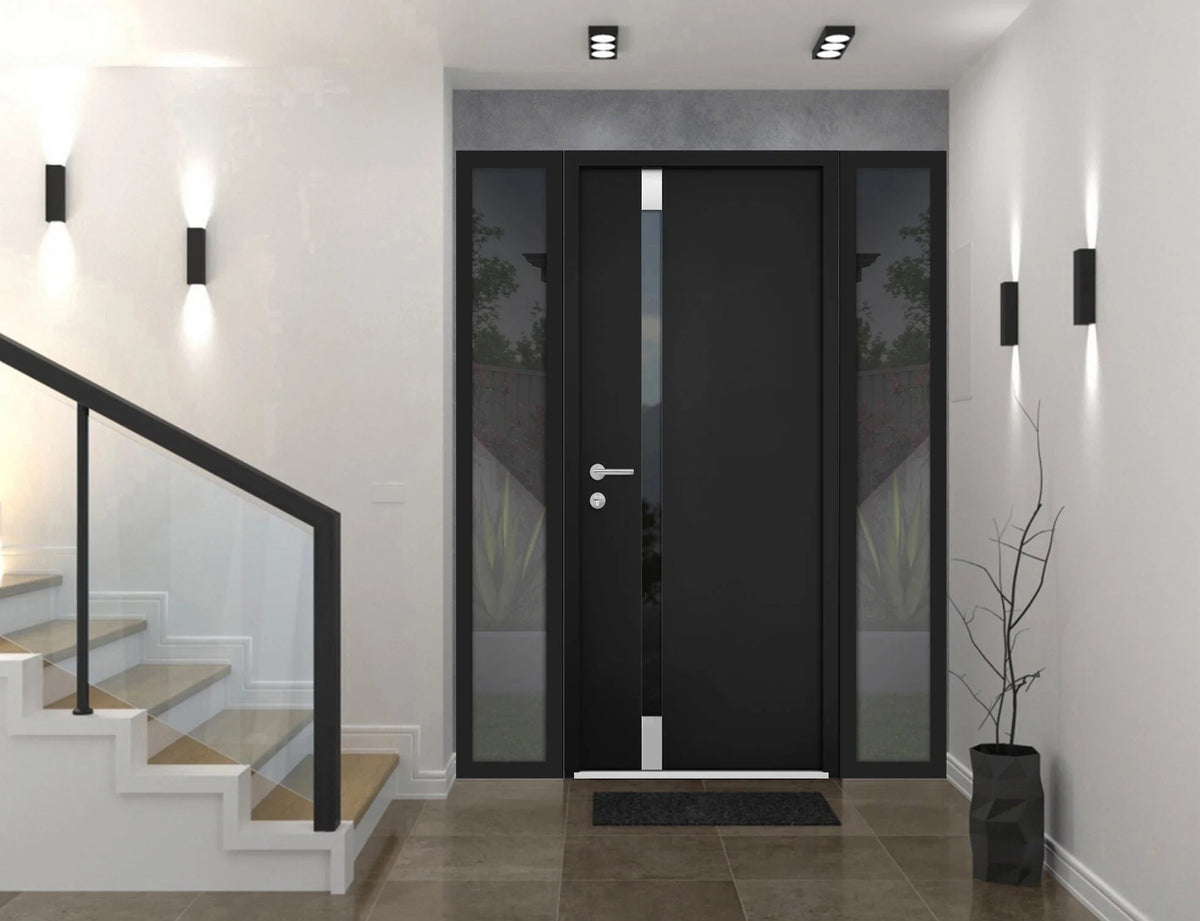 Black Steel Prehung Door with 2 Side Windows, 36" x 80" Right-hand Inswing W600009