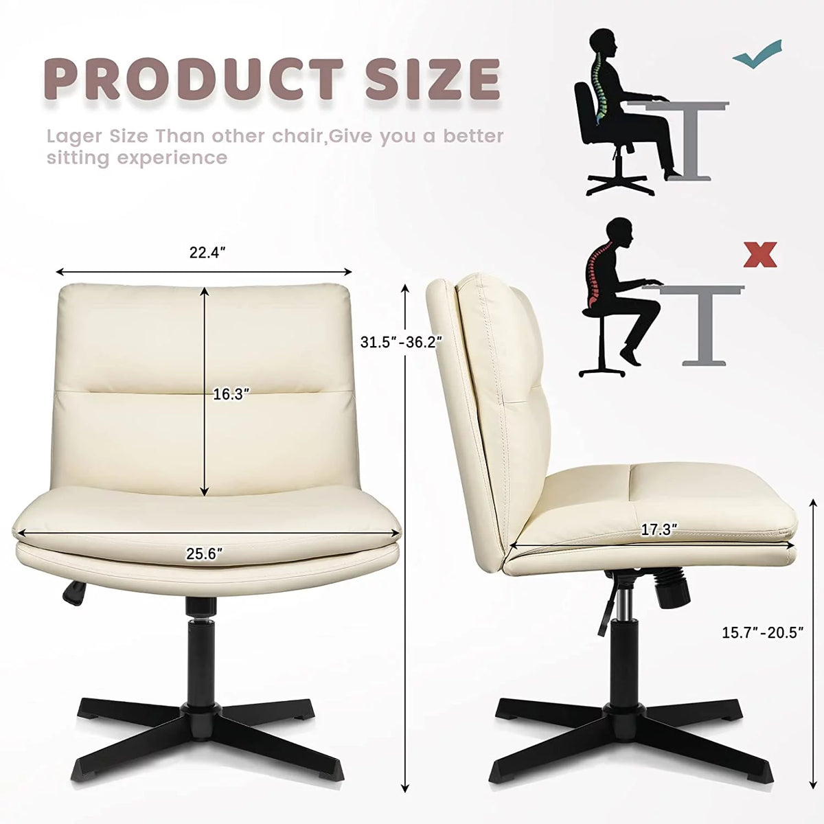 PU Leather Armless Office Desk Chair No Wheels B8814