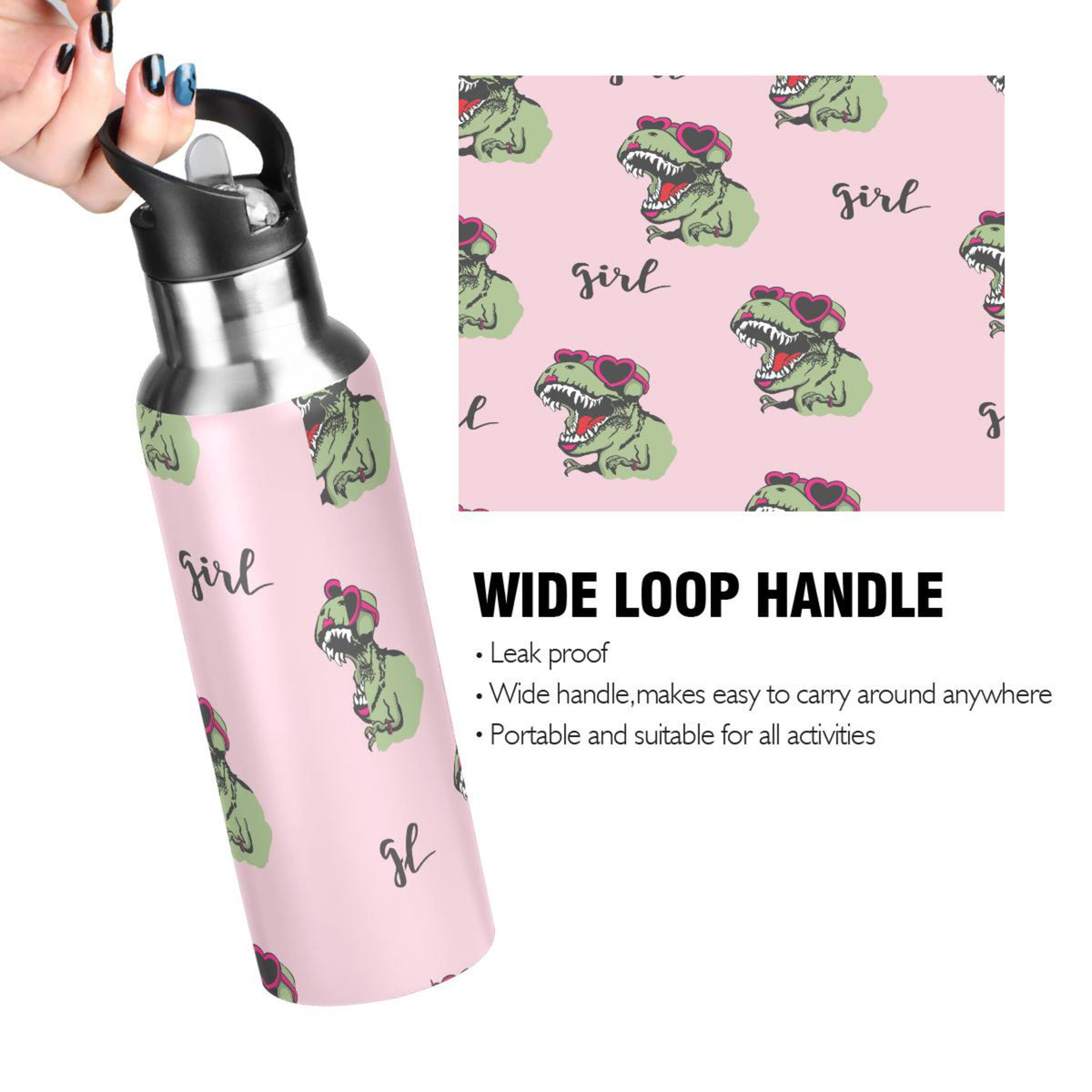 Pink Stainless Steel Insulated Water Bottle with Straw Lid E7862