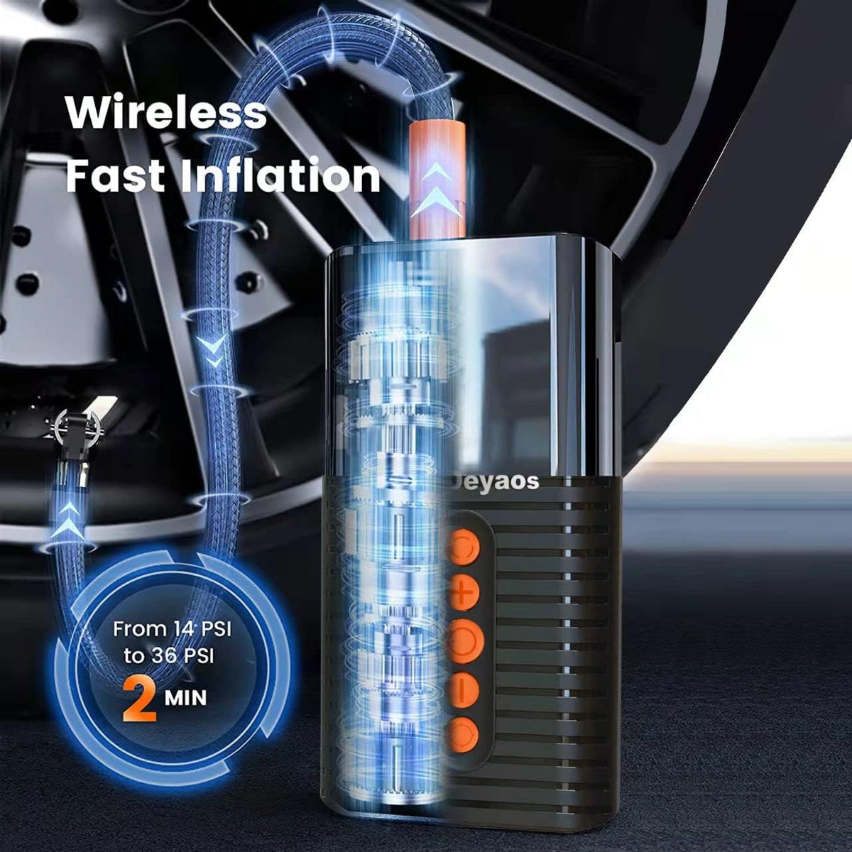 Cordless Tire Inflator Portable Air Compressor Pump with 6000mAh Battery LED Light O97534