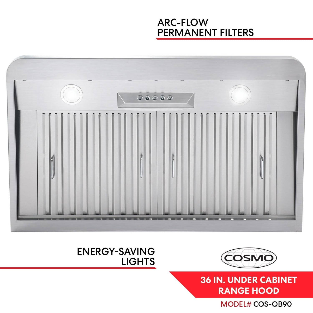 Stainless Steel Ducted Under Cabinet Range Hood with Push Button Controls, LED Lighting and Permanent Filters A81287