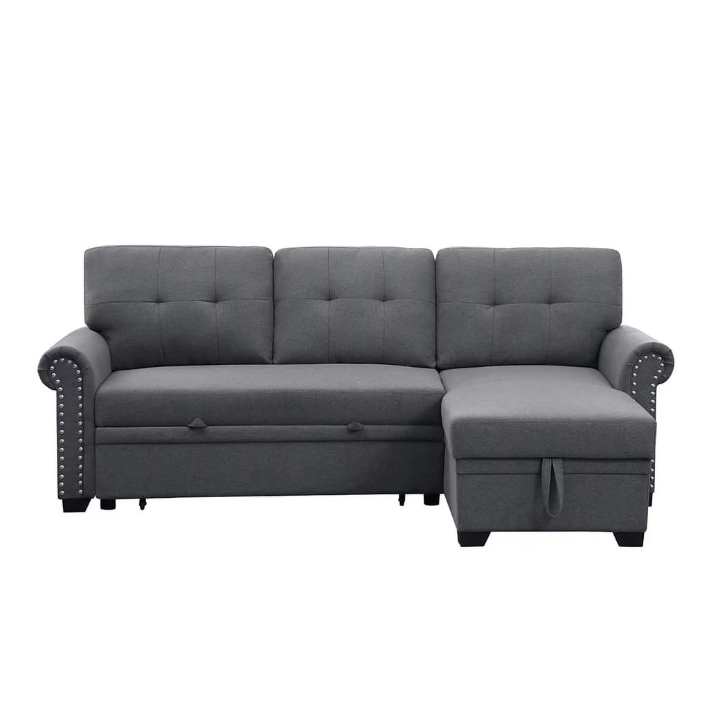 Dark Gray Fabric Sleeper Sofa with Storage Chaise O281