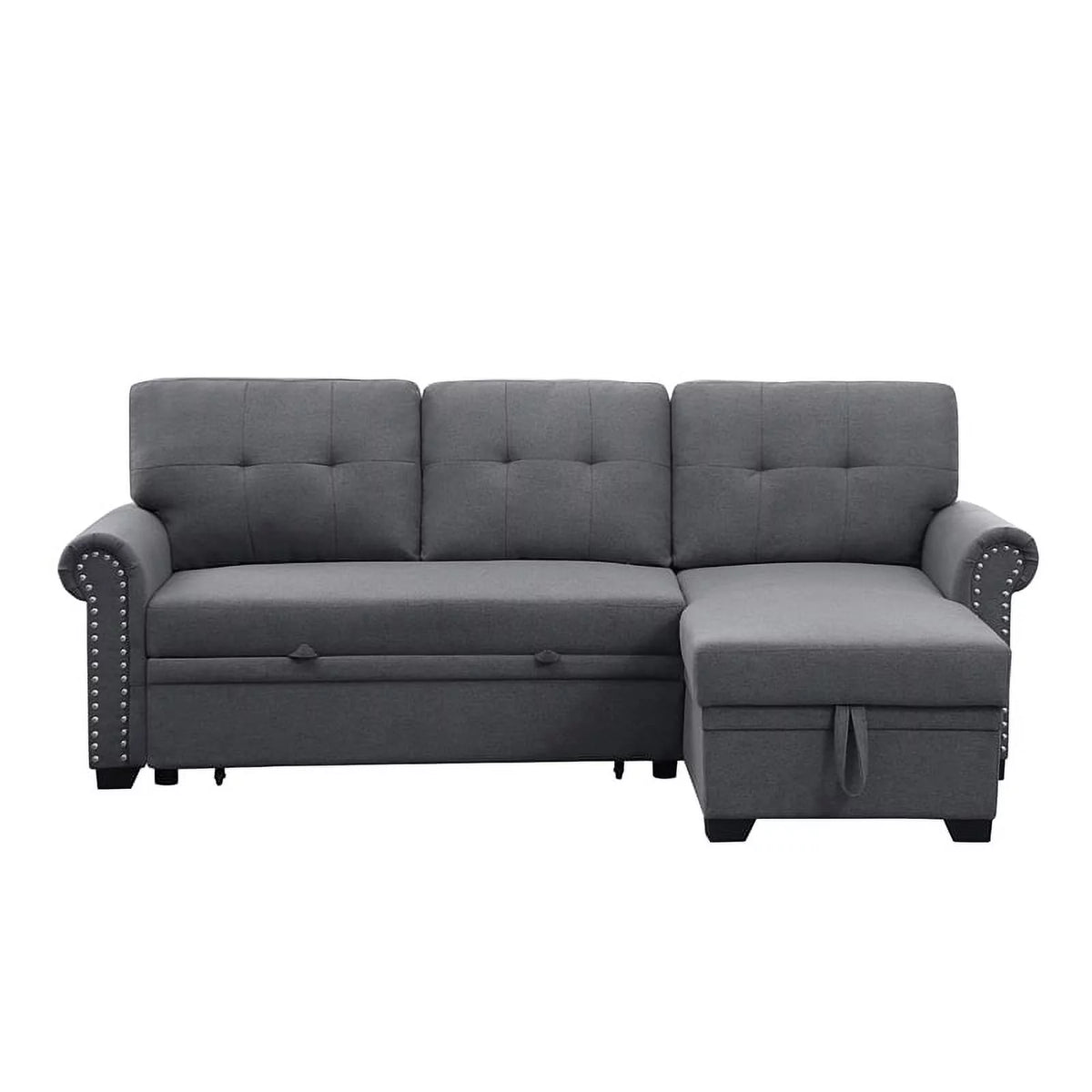 Dark Gray Fabric Sleeper Sofa with Storage Chaise O281