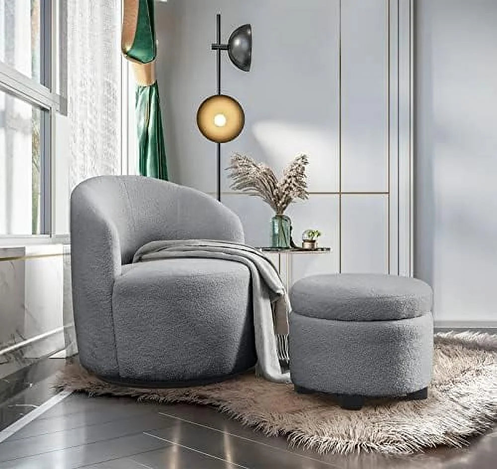 Swivel Barrel Chair with Ottoman Boucle Accent Chair Q1816