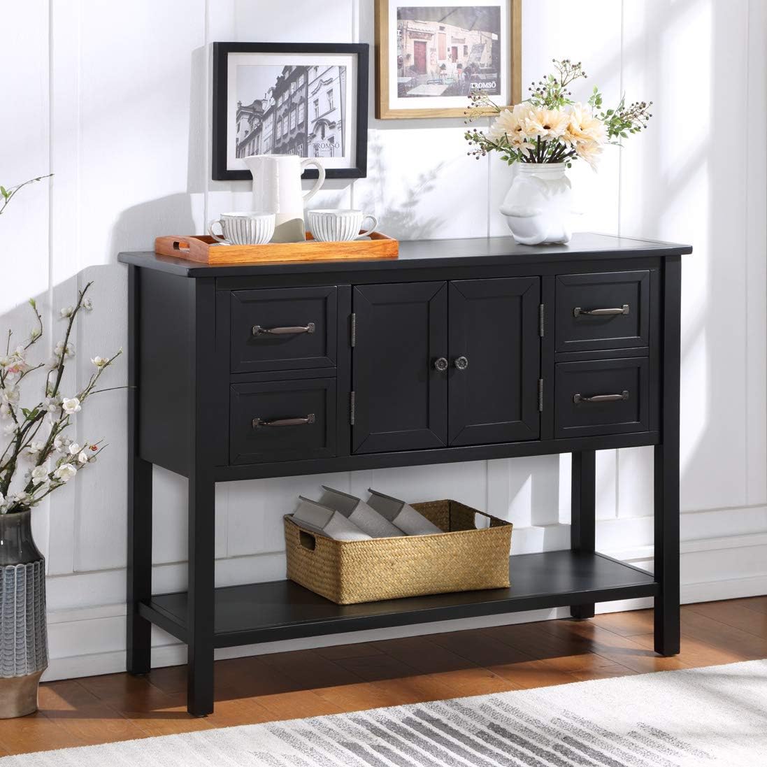 Light Green MDF Sideboard Console Table with 6 Drawers S690