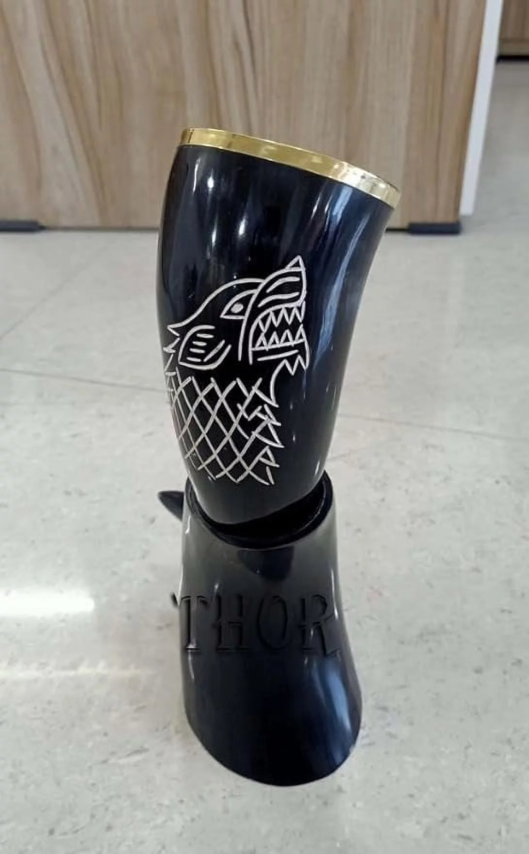 Handmade Natural Viking Drinking Horn Mug with Brass Trim Set of 6 K37233