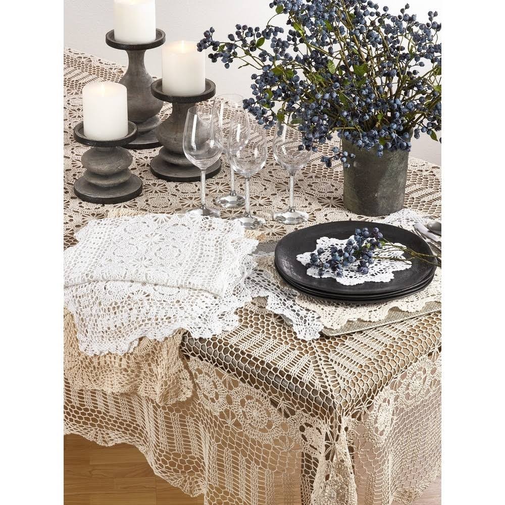 Handmade Crochet Lace Table Linens Grey U886499