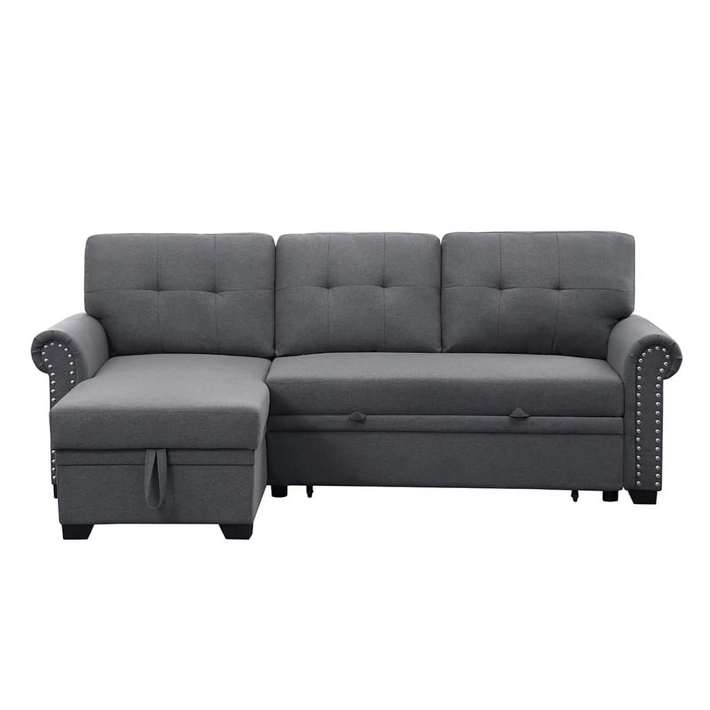 Dark Gray Fabric Sleeper Sofa with Storage Chaise O281