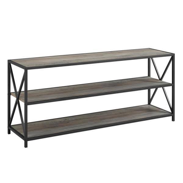 Grey Wash Metal and Wood Media Bookshelf G78901