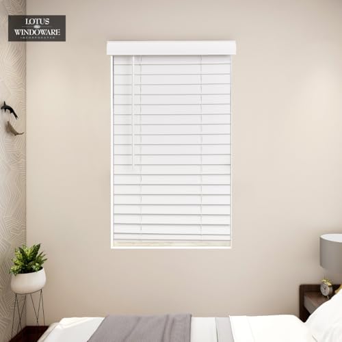 Cordless Faux Wood Blinds, 70" Wide x 72" Long, Snow White, 2 Inch Horizontal Blinds N500362