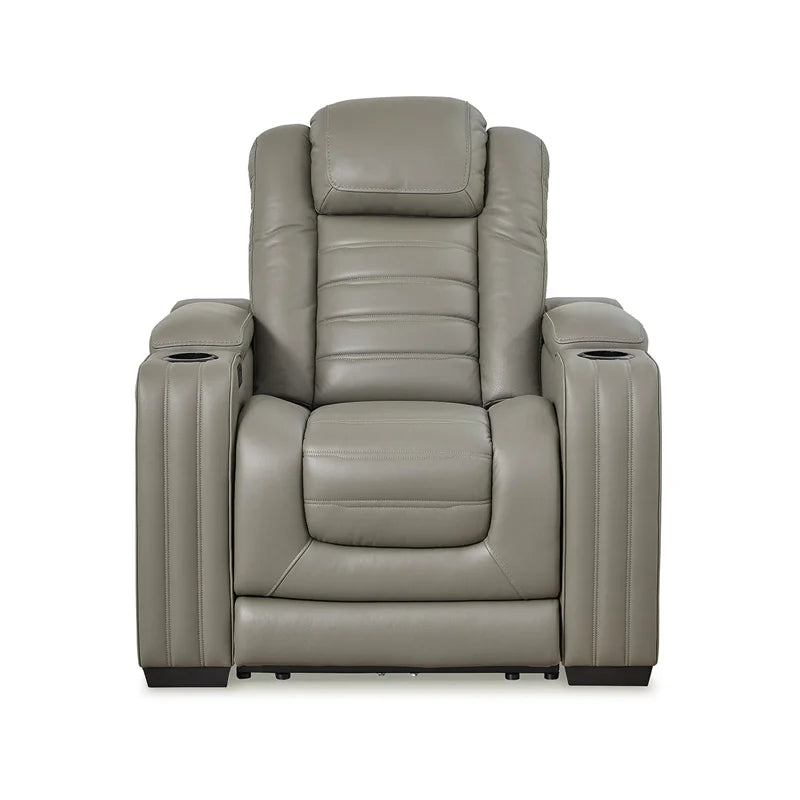 Light Gray Leather Power Recliner with Headrest E5828