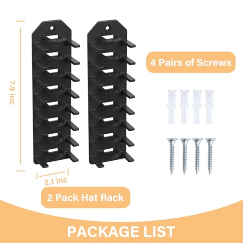 2 Pack Hat Organizer for Baseball Caps, Wall Hat Rack, Hold Up to 16 Hats E187