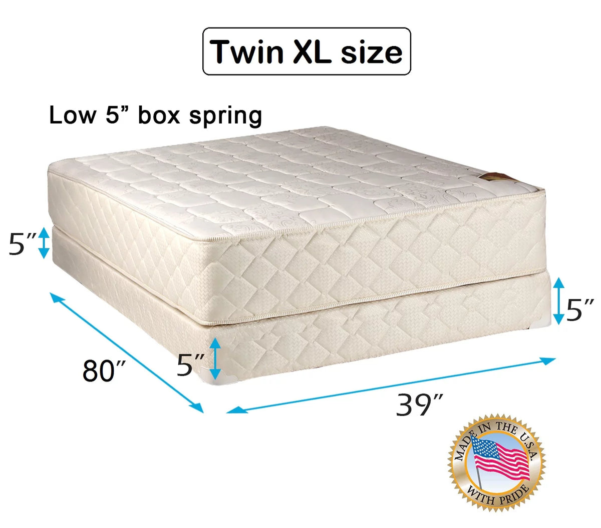 Twin XL Size Mattress and Low 5 Height Box Spring Set I2562