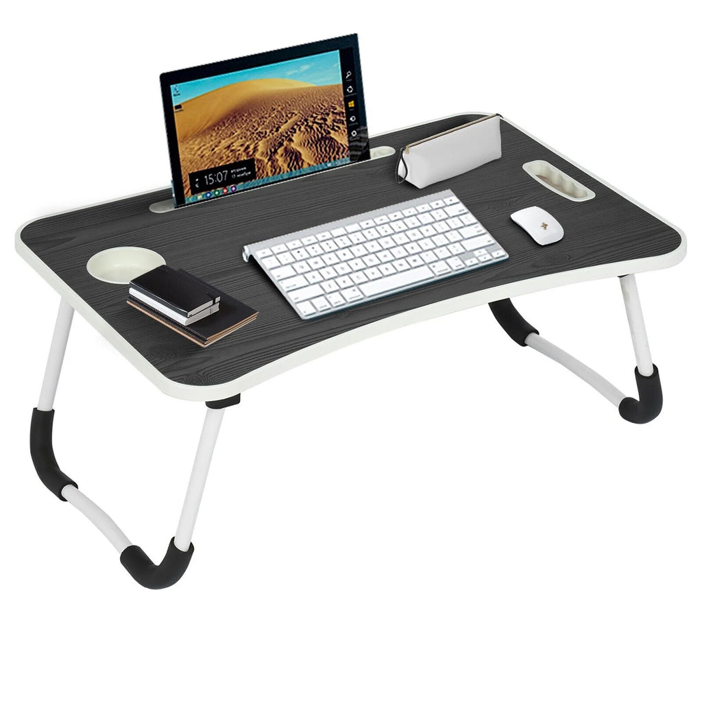 Black Portable Wood Folding Lap Desk with Cup Holder N6568