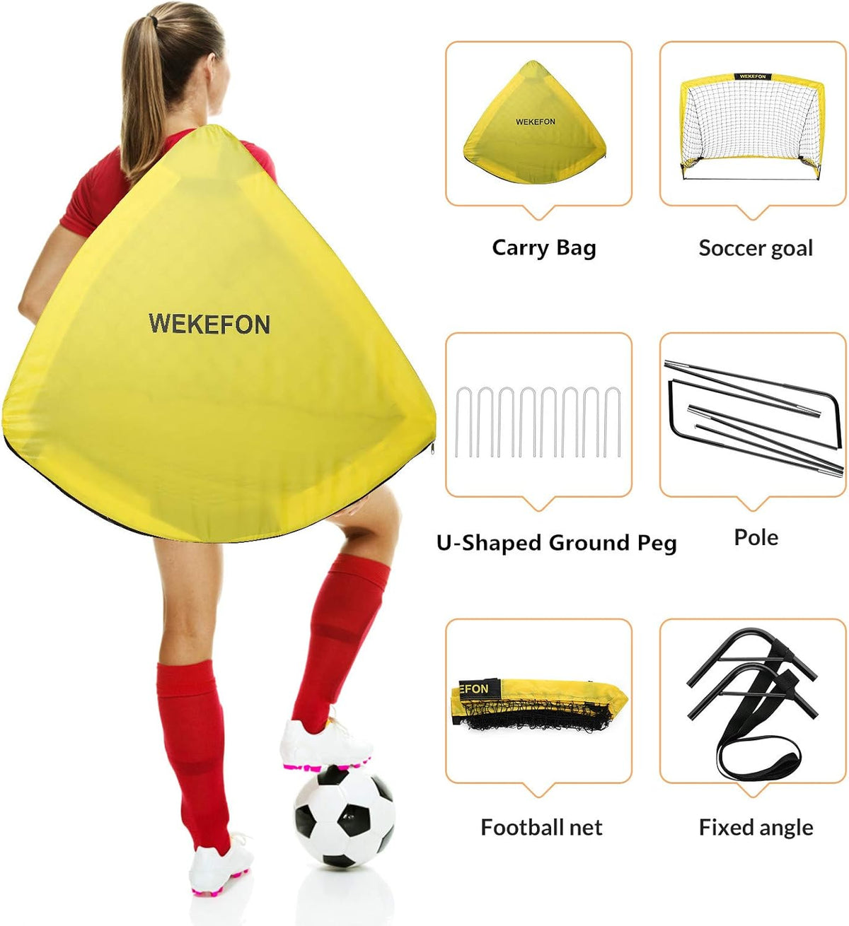 Set of 2 Portable Pop Up Soccer Goals with Carrying Bag I5601