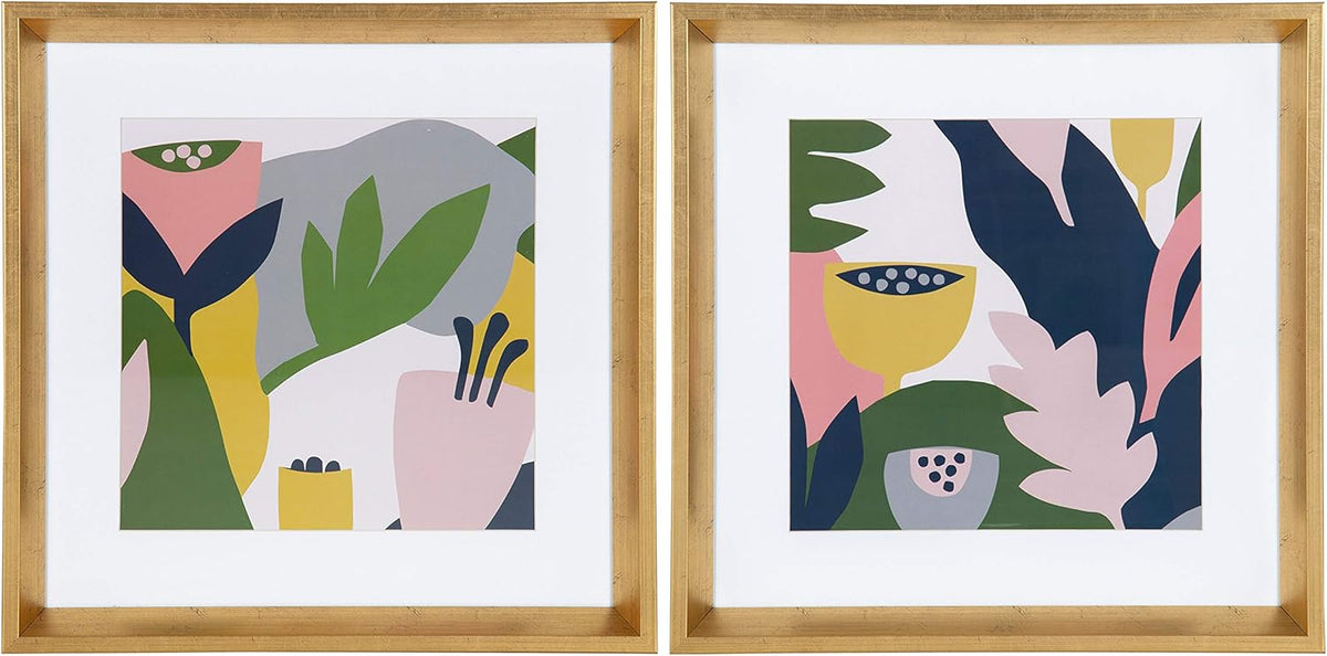 Matted Framed Print Under Glass Art Set 15.5x15.5 inches Gold O40838