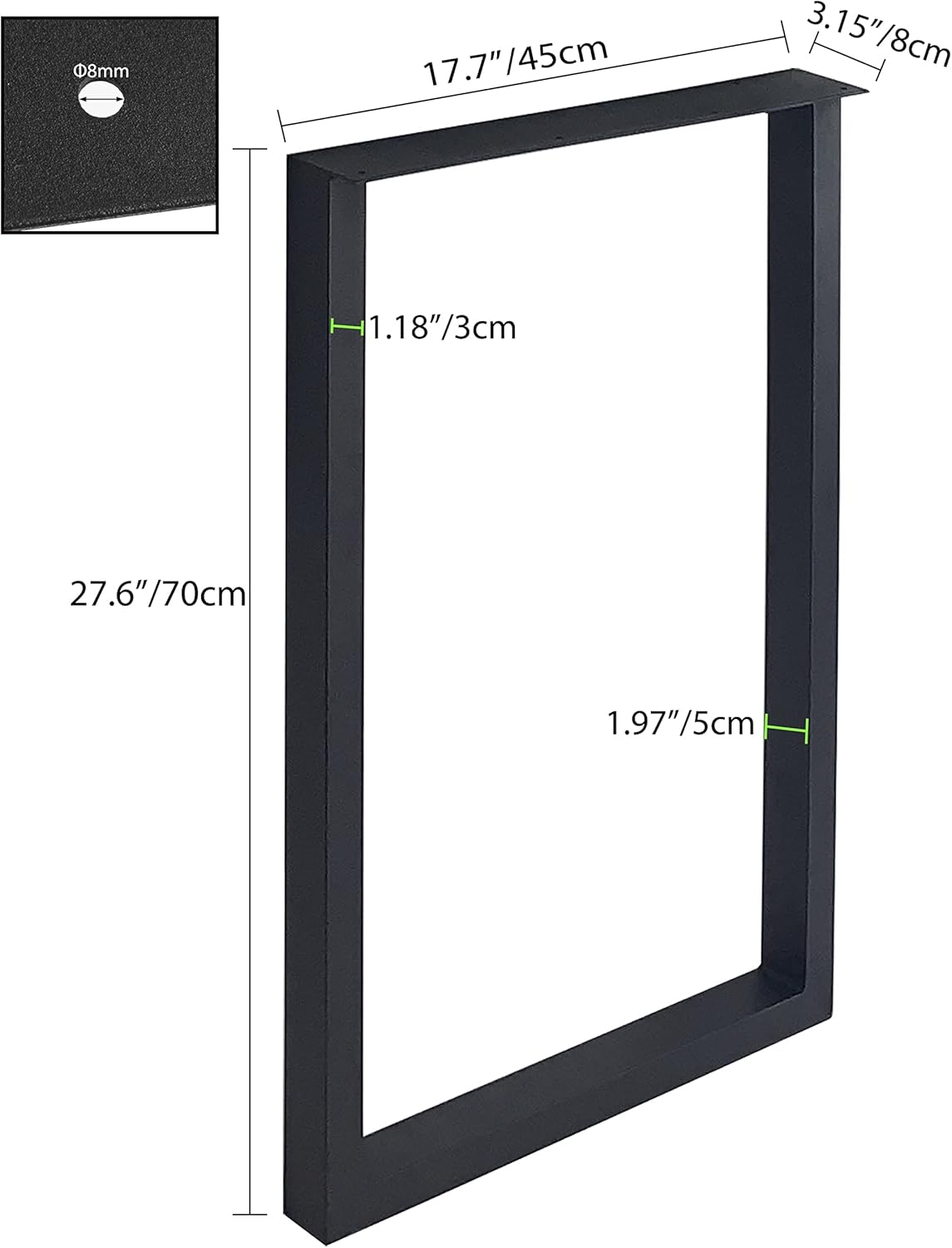 28'' Height 17.7'' Wide Black Metal Table Legs 2 PCS K679