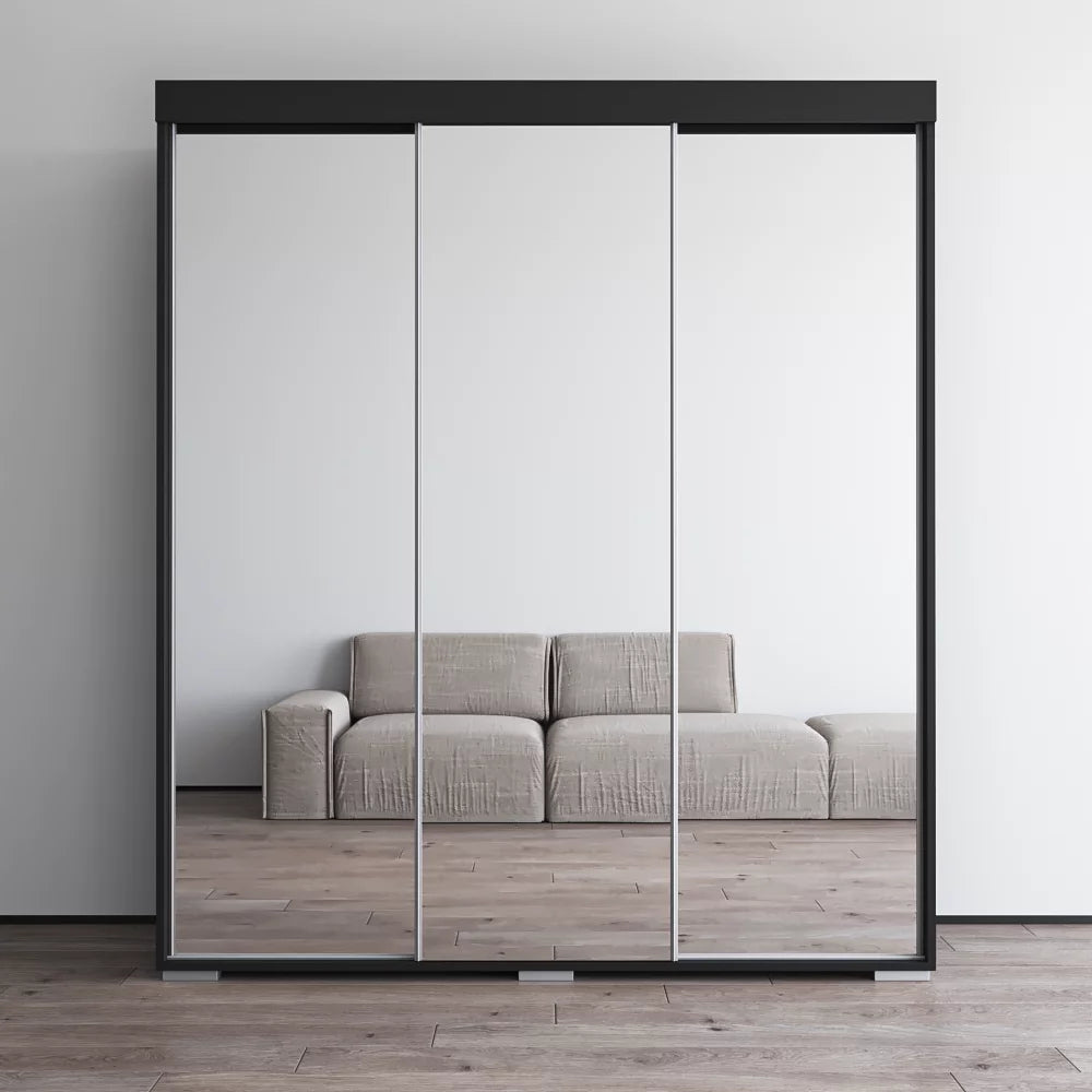 Black 3 Door High Gloss Wardrobe Armoire P494