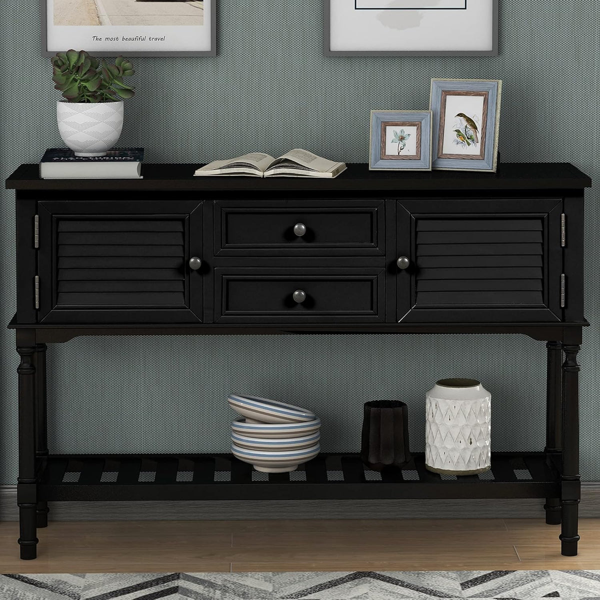 Light Green MDF Sideboard Console Table with 6 Drawers S690