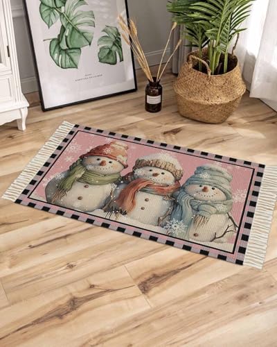 Christmas Blush Pink Large Area Rug 4x6ft Woven Runner Rug with Tassels S50837