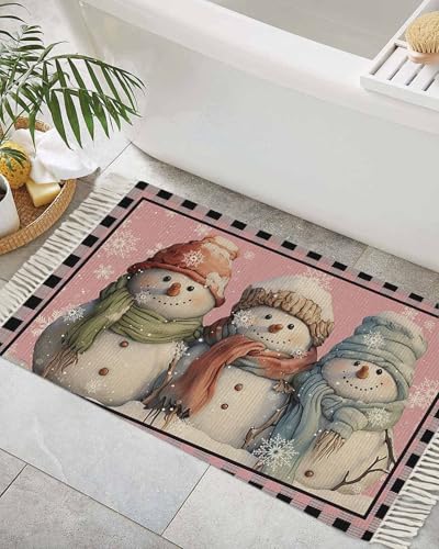 Christmas Blush Pink Large Area Rug 4x6ft Woven Runner Rug with Tassels S50837