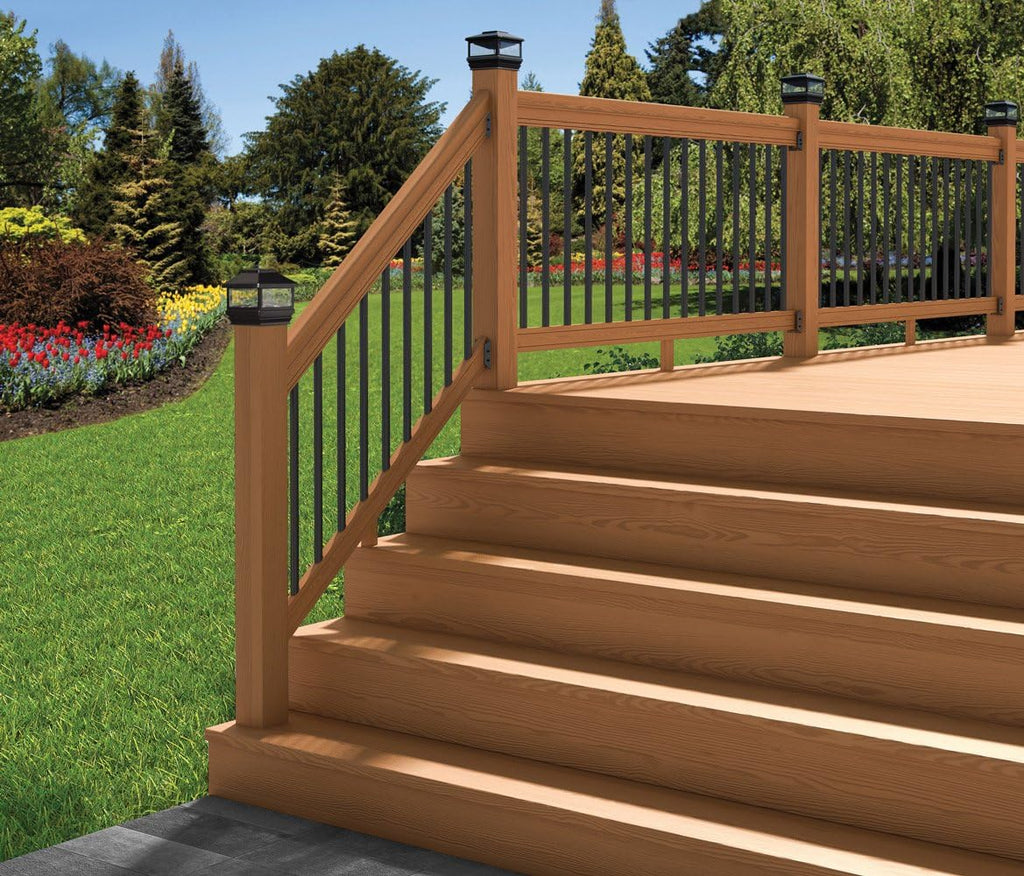 6 ft. Pressure-Treated Cedar-Tone Stair Deck Railing Kit with Black Aluminum Balusters C47320