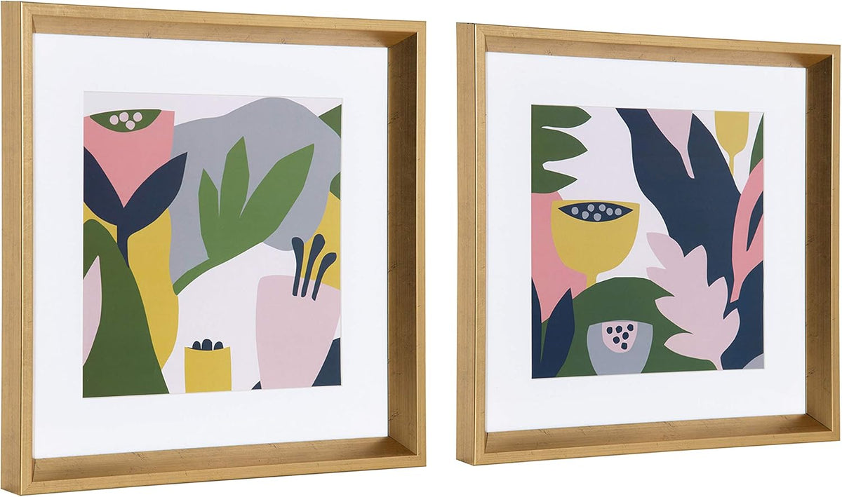 Matted Framed Print Under Glass Art Set 15.5x15.5 inches Gold O40838