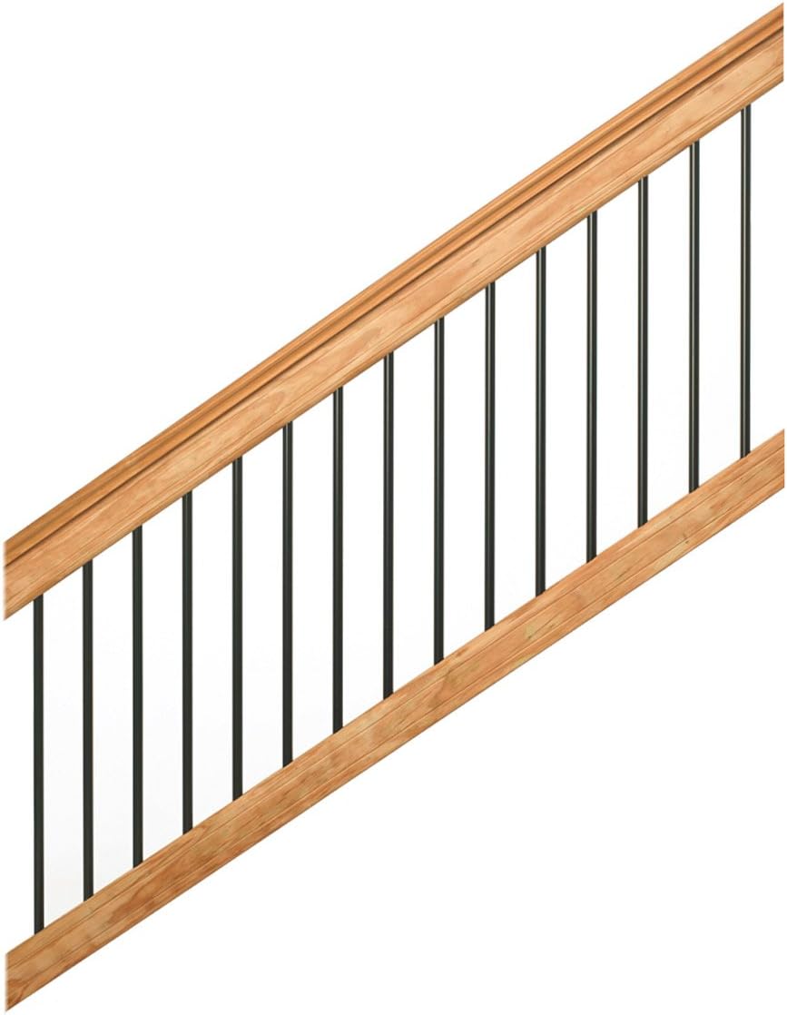 6 ft. Pressure-Treated Cedar-Tone Stair Deck Railing Kit with Black Aluminum Balusters C47320