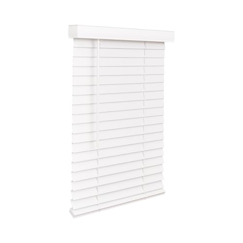 Cordless Faux Wood Blinds, 70" Wide x 72" Long, Snow White, 2 Inch Horizontal Blinds N500362