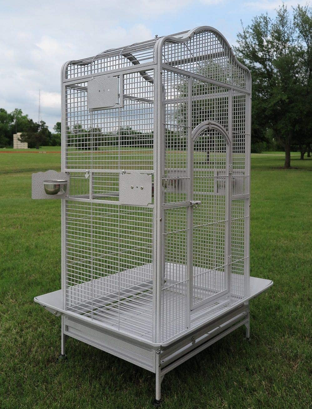 28" x 22" x 59"H Wrought Iron Bird Cage with Rolling Stand U59041