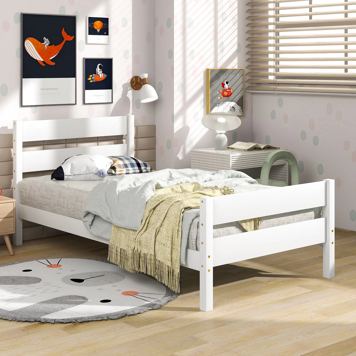 White Twin Bed with Headboard and Footboard W43874