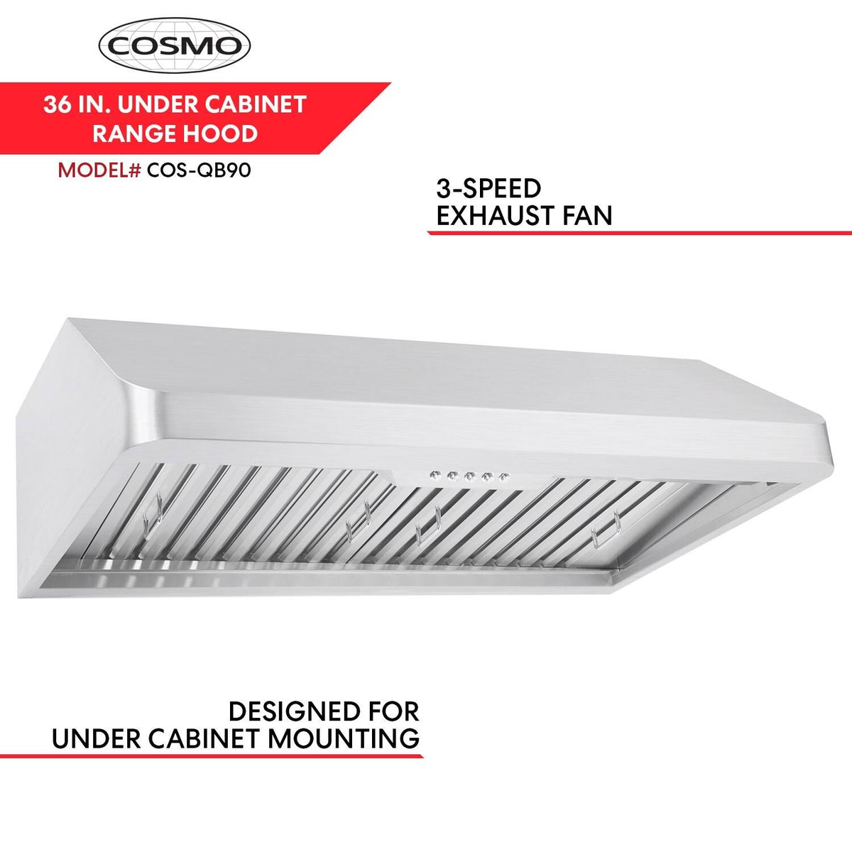 Stainless Steel Ducted Under Cabinet Range Hood with Push Button Controls, LED Lighting and Permanent Filters A81287