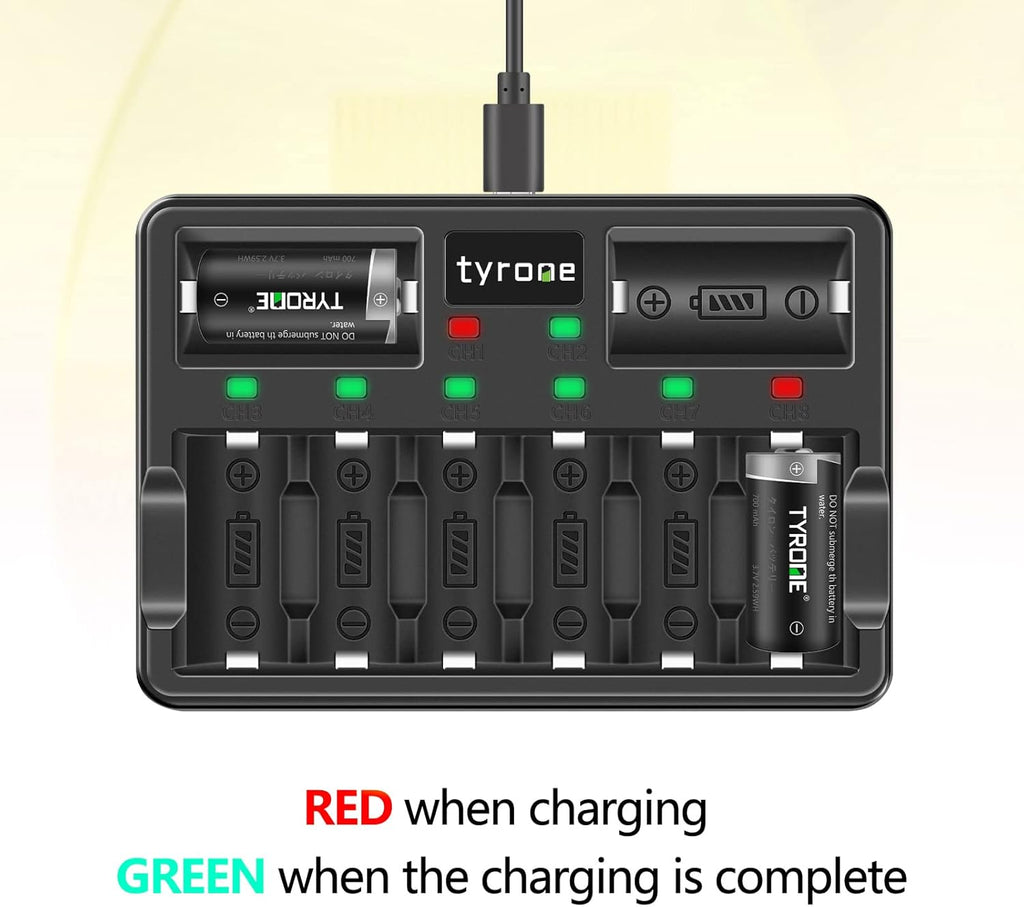 CR123A Rechargeable Batteries with Charger, 16 Pack Lithium Batteries with 8 Port Charger Z606205