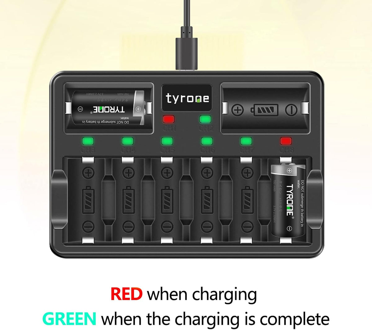 CR123A Rechargeable Batteries with Charger, 16 Pack Lithium Batteries with 8 Port Charger Z606205