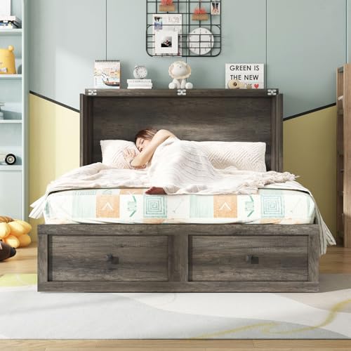 Queen Murphy Bed with Storage & Charging Station U678