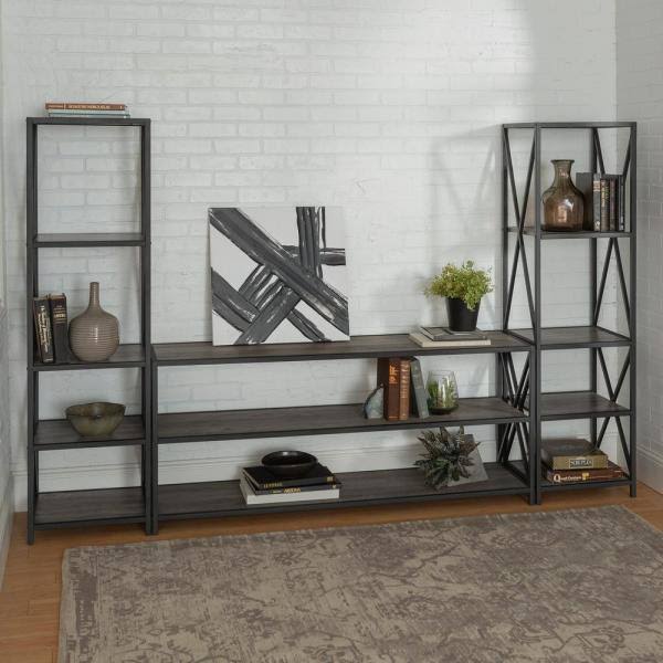 Grey Wash Metal and Wood Media Bookshelf G78901