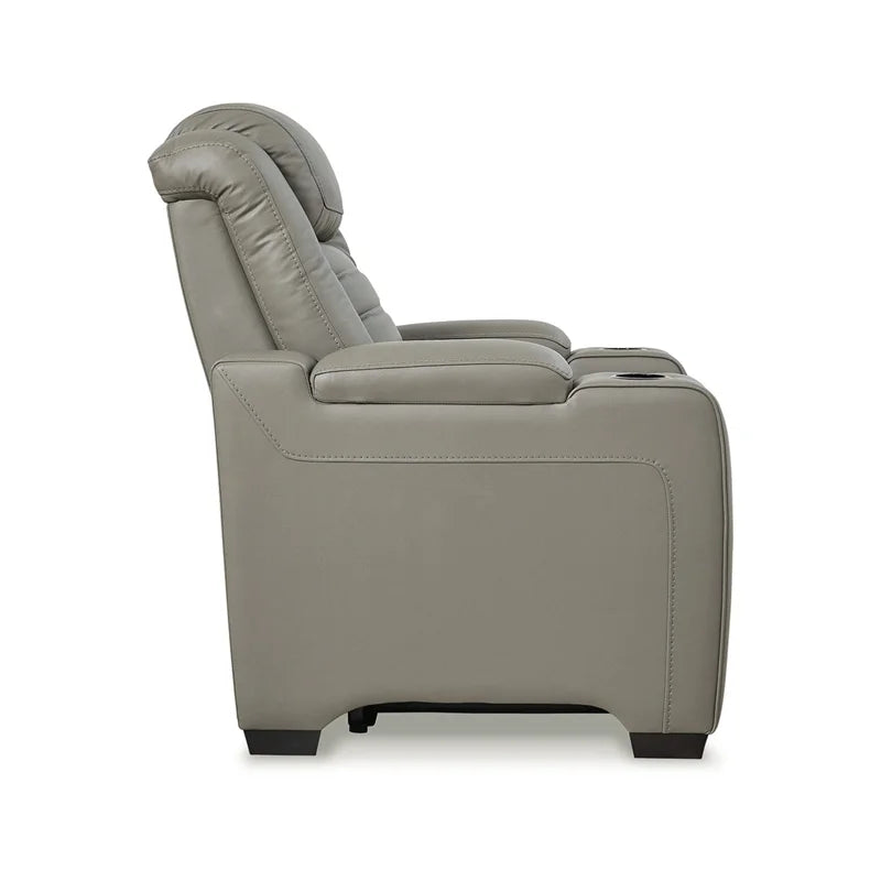 Light Gray Leather Power Recliner with Headrest E5828