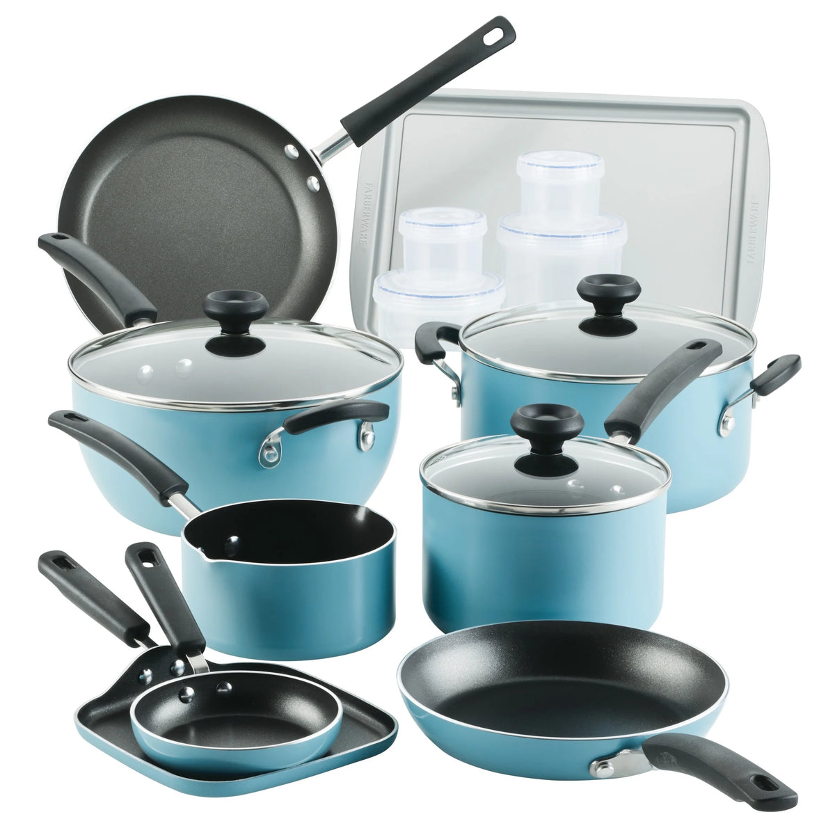 20 Pc Aluminum Nonstick Cookware Set Aqua B6898
