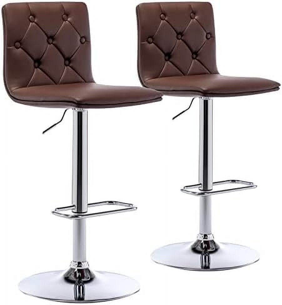 Tufted Adjustable PU Leather Swivel Barstools Set of 2 (Brown) L38924