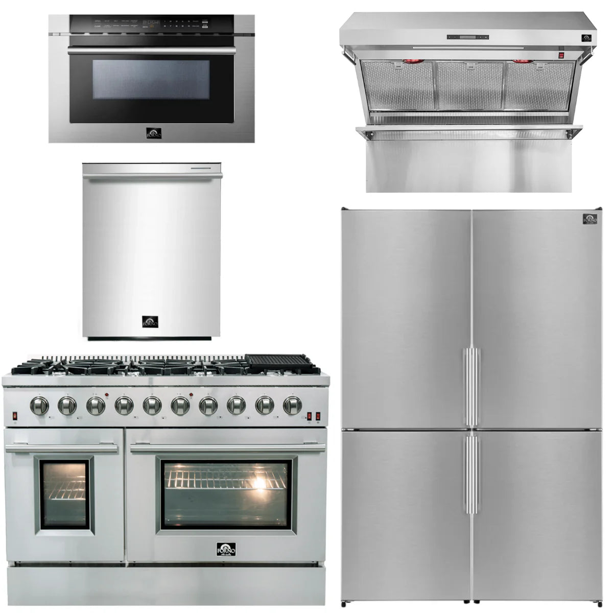 48 Gas Range, Range Hood, Dishwasher, Refrigerator, Microwave Drawer E2405